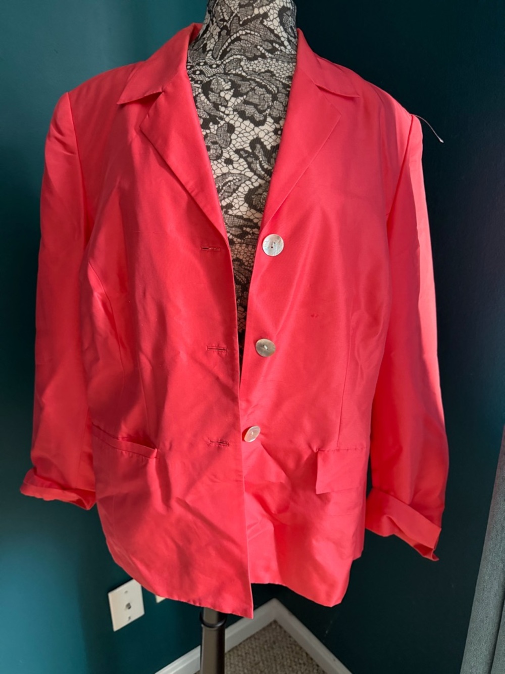 Women's Coral Pink Blazer - 100% Silk Classic Single-Breasted Jacket